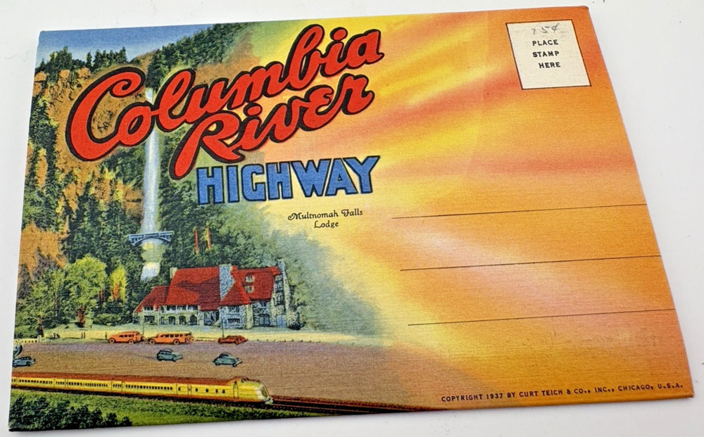 Vtg Souvenir Postcards Folder 1937 Columbia River Highway 1937 Multnomah Falls